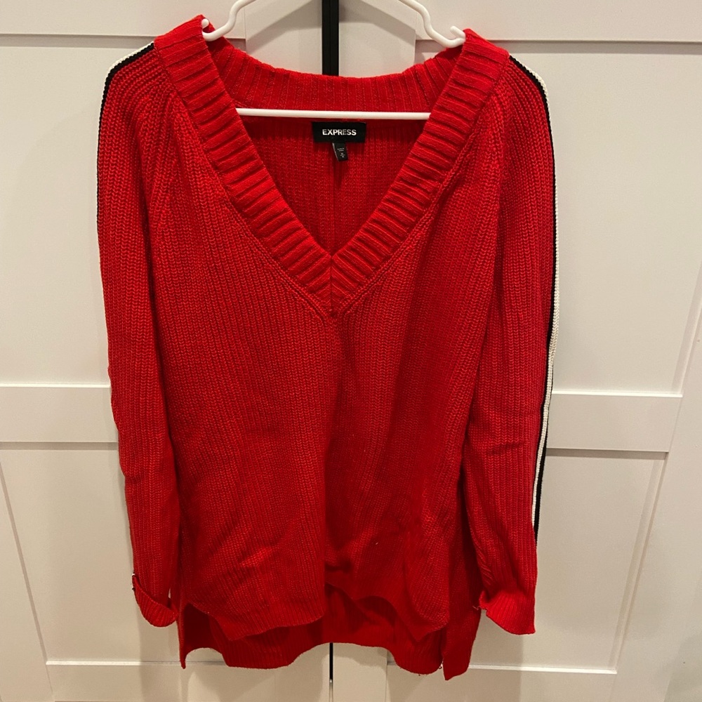 EXPRESS Oversized Sweater - RED with black and white detail - MEDIUM